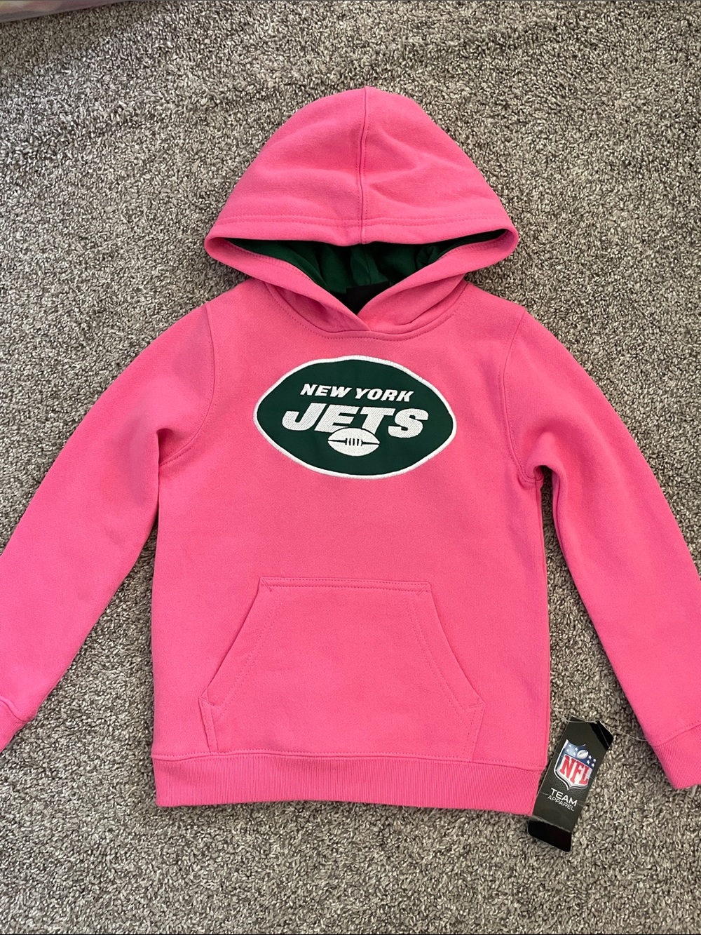 Team Apparel New York Jets Pink Hooded Sweatshirt with Green Logo